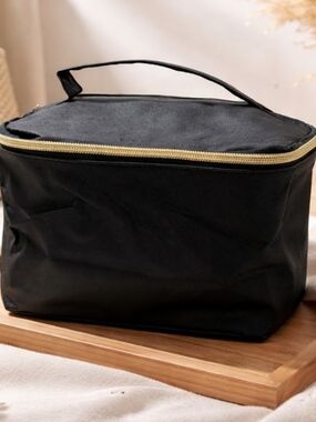 Black Travel Toiletry Bag with Gold Zipper